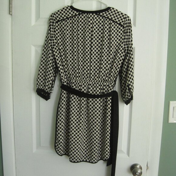 Banana Republic Dot Print Riviera Dress Size 0P Petite Shirt Dress Black Cream - Picture 2 of 10